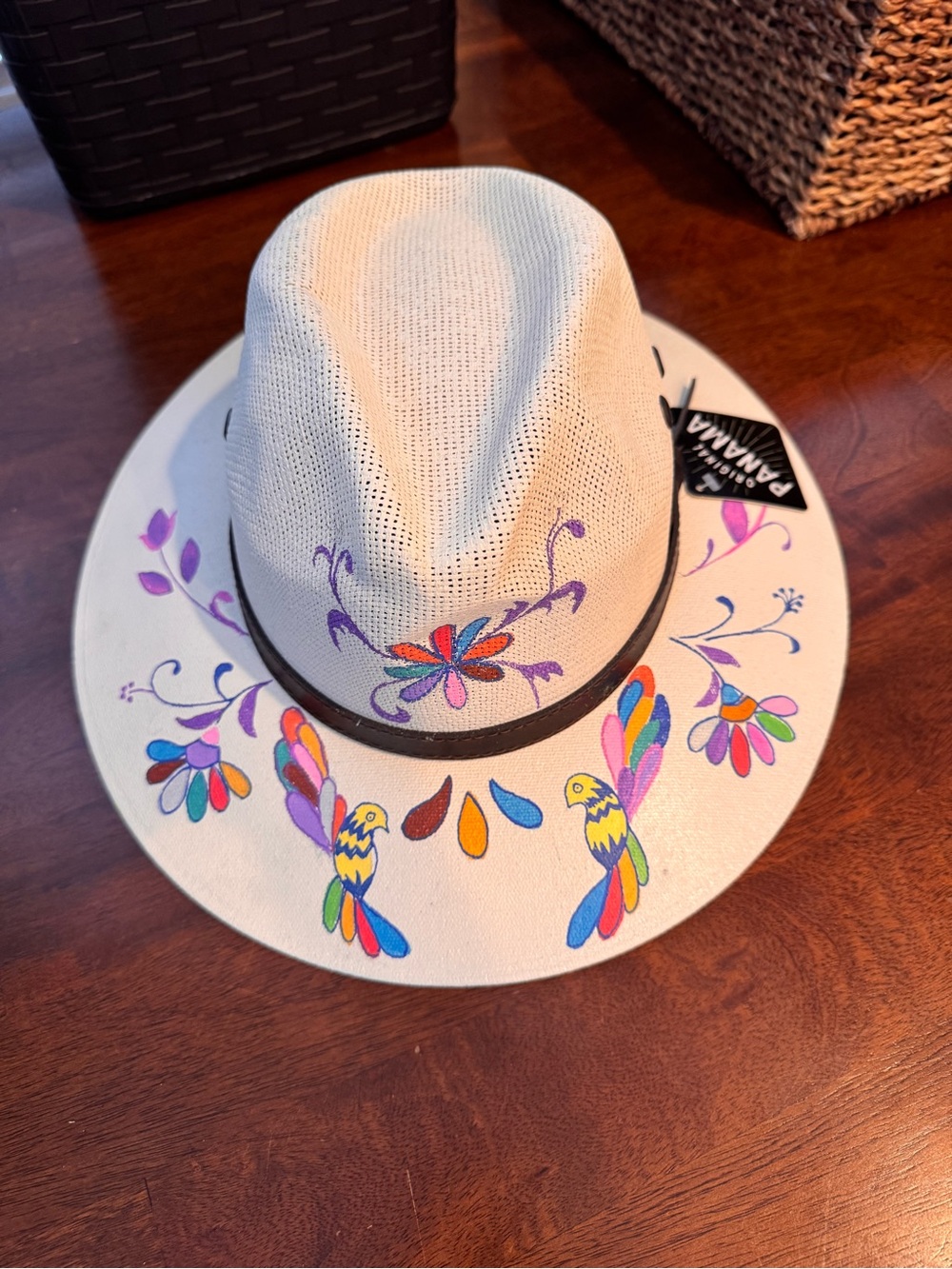 Royal Road Trading Co. Hand-Painted Straw Panama Fedora Hat Size M Mexican Folk